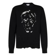 Sort Skull Design Strikket Genser