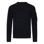 Sort Crewneck Genser med Glidelåslomme