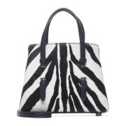 Zebra Ponyskin Veske med Svart Skinn