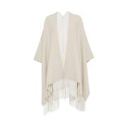 Beige Ull-Kasjmir Blandet Frynset Cape