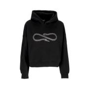 Svart/sølv Cropped Hoodie med Rhinestone Logo