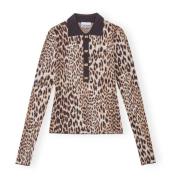 Leopard Jacquard Strikket Genser Trendy Stil