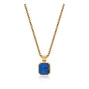 Gold Necklace with Square Blue Lapis Pendant