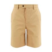 Beige Bomullsshorts med Lukking med Krok, Knapp og Glidelås