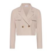 Beige Cropped Blazer med Definerte Skuldre