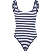 Piquet Stripe Scoopneck Swimsuit - White/Navy