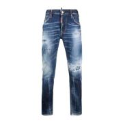 Slim-Cut Distressed Blå Jeans