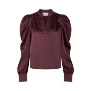 Burgundy Sateen V-Neck Blouse