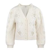 Broderi Eyelet V-hals Cardigan