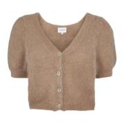 V-hals Kneppet Cardigan i Medium Brun