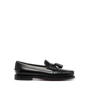 Sort Skinn Tassel Slip-On Sko