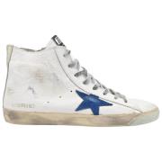 Hvite Distressed Skinn Blå Stjerne Sneakers