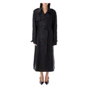 Svart Silke Trench Coat Yttertøy