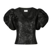 Metallic Brocade Bluse - Svart