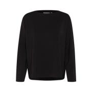 Sort Crewneck Genser Modal Polyester Elastan