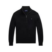 Black Polo Ralph Lauren Mesh-Knit Cotton Quarter-Zip Jumper Polo Black...