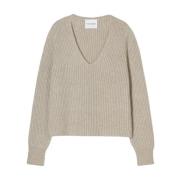 Beige V-hals Genser Fisherman's Rib