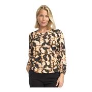 Brun Sirkel Print Langermet Bluse