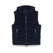 Navy Blue Hooded Gilet Med Glidelås