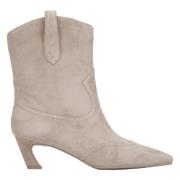 Kvinner Beige Velour Cowboy Støvler