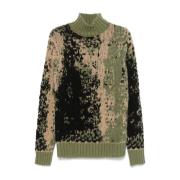 Intarsia Strikket Mock Neck Sweater