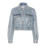 Metallisk Denimjakke Coated Silver Blue