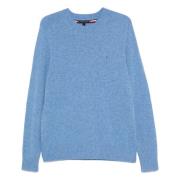 Blå Lambswool Crew Neck Genser