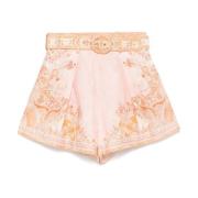 Rosa linshorts med plissedetaljer