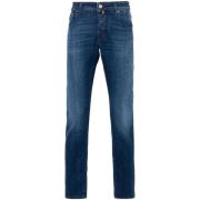 Blå Brodert Slim Fit Denim Jeans