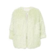 Grønn Ull-Mohair Faux-Fur Kokongfrakk