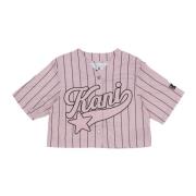 Crop Pinstripe Baseball Jakke med Stjerne Logo