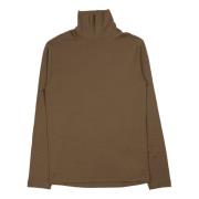 Grønn Beige Ribbet Turtleneck Topp