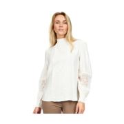 Krem Navina Bluse/Topp med Blonde Detalj