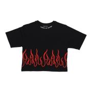 Broderte Flammer Crop Tee Svart/Rød