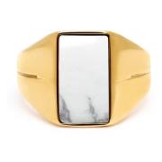 Gold Squared Signet Ring with Howlite