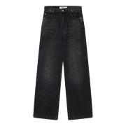 Rå Svart Denim Wide Leg Jeans