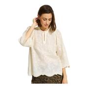 Elegant Bluse med Broderte Motiver