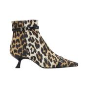 Leopard Satin Kitten Heel Støvletter