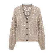 Beige Paillett Cardigan Sweater