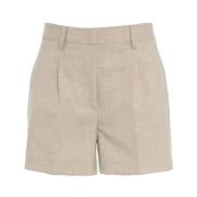 Beige Bermudas med Folder og Lommer