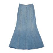 Denim Flared Skjørt Oil Blue Wash