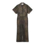 Leopardmønstret jumpsuit med vide ben