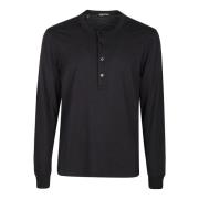 Sort Henley Langarmet T-Skjorte