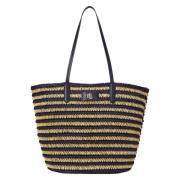 Marineblå Lauren By Ralph Lauren Striped Straw Large Brie Tote Bag Ves...