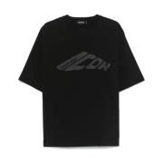 Svart Icon Motif Crew Neck T-skjorte