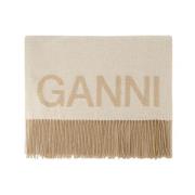 Beige Frynset Ull Skjerf