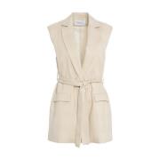 Beige Glencheck Blazer med Midjebelte