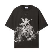 Svart Grafisk Print Crew Neck T-skjorter