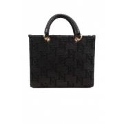 Rafia Jacquard Shopper Bag med Charms