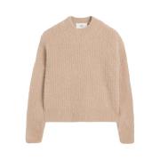 Lys Beige Ribbestrikket Genser